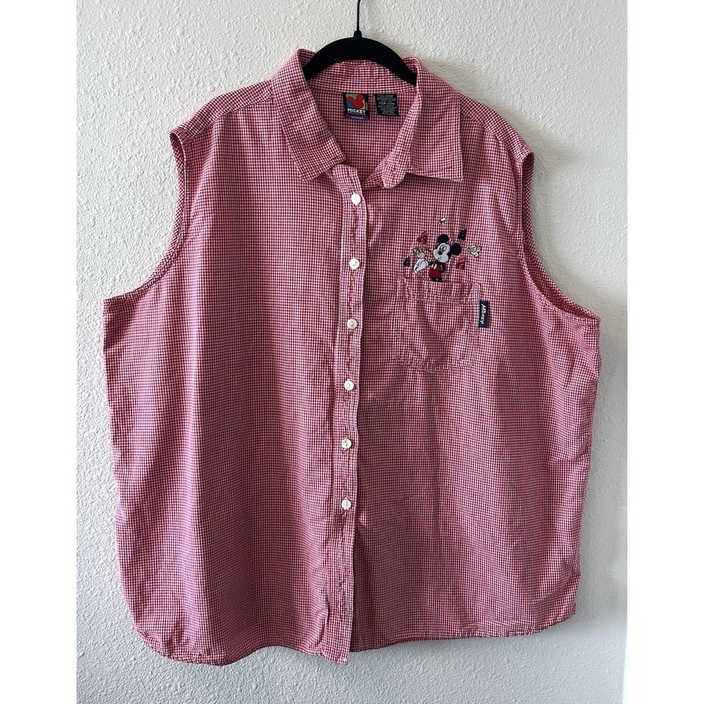 Vintage Mickey Unlimited Women's Tank Top Button Up 26W /28W Red Gingham Mickey